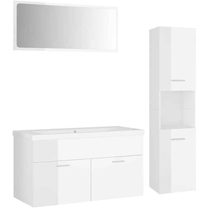 

Conjunto de muebles de baño aglomerado blanco brillante - Blanco - Vidaxl