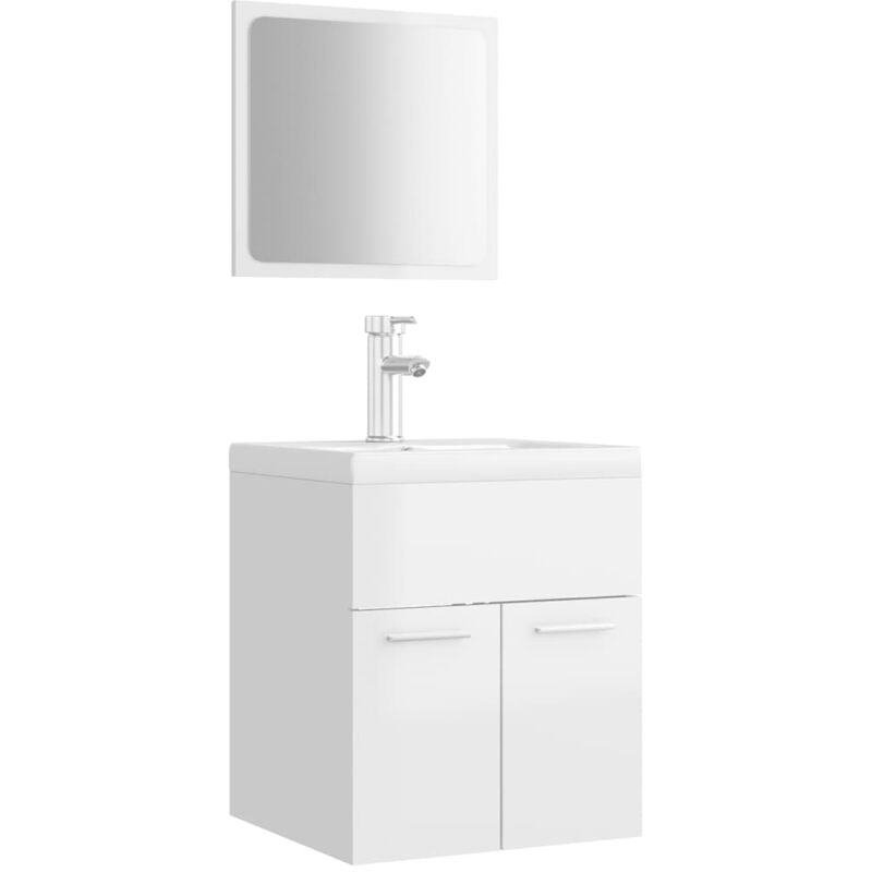 

Conjunto de muebles de baño aglomerado blanco brillante - Blanco - Vidaxl
