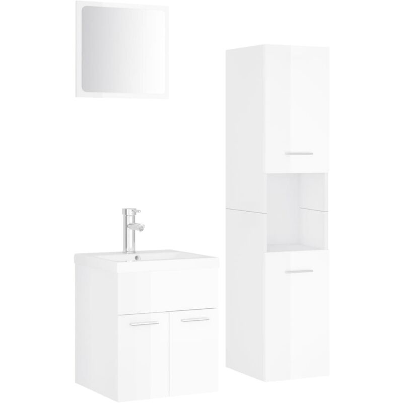 

Conjunto de muebles de baño aglomerado blanco brillante - Blanco - Vidaxl