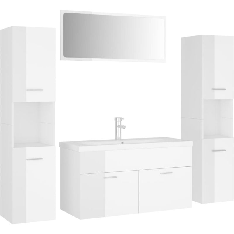 

Conjunto de muebles de baño aglomerado blanco brillante - Blanco - Vidaxl