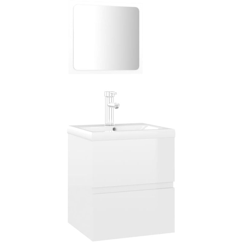 

Conjunto de muebles de baño aglomerado blanco brillante - Blanco - Vidaxl