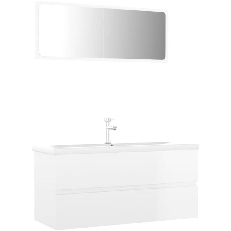 

Conjunto de muebles de baño aglomerado blanco brillante - Blanco - Vidaxl