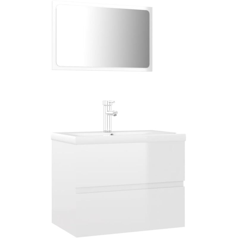 

Conjunto de muebles de baño aglomerado blanco brillante - Blanco - Vidaxl