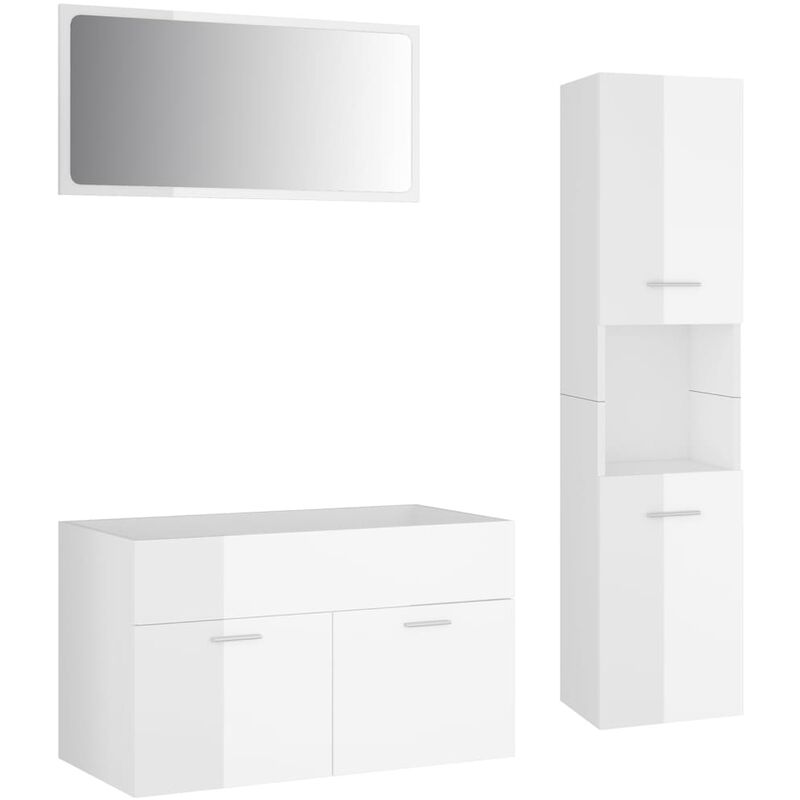 

Conjunto de muebles de baño aglomerado blanco brillante - Blanco - Vidaxl