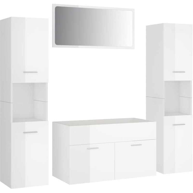 

Conjunto de muebles de baño aglomerado blanco brillante - Blanco - Vidaxl