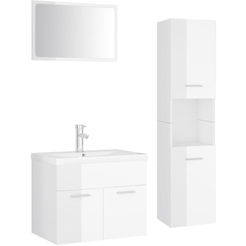 

Conjunto de muebles de baño aglomerado blanco brillante - Blanco - Vidaxl