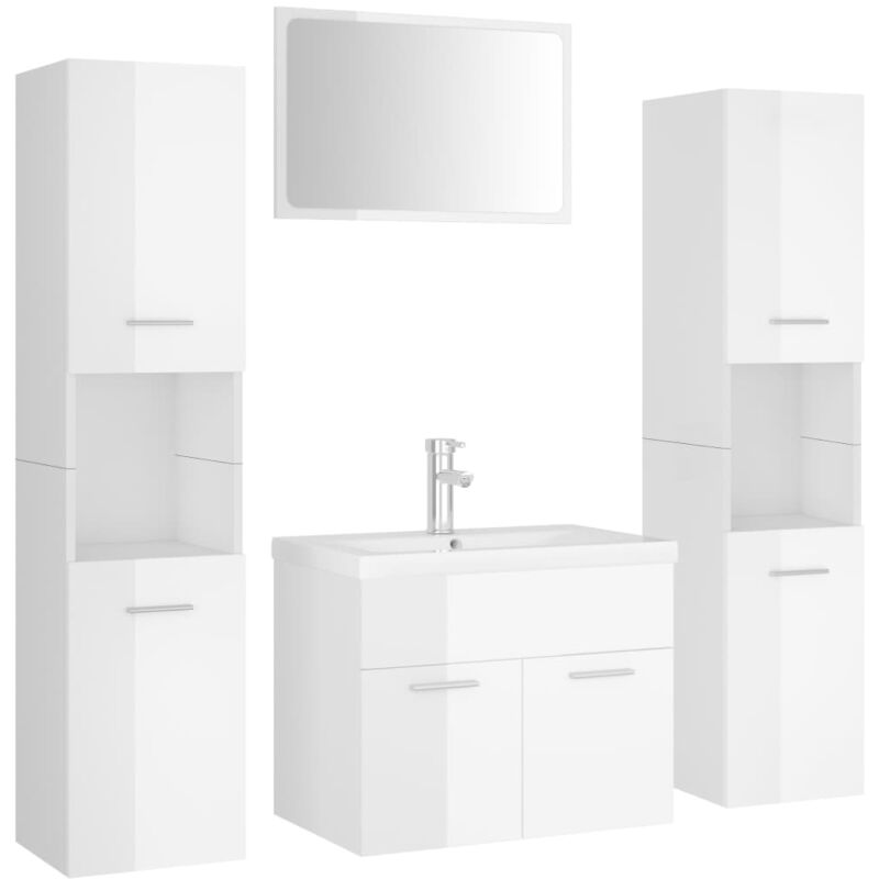 

Conjunto de muebles de baño aglomerado blanco brillante - Blanco - Vidaxl