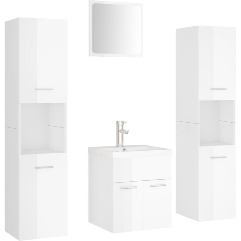 

Conjunto de muebles de baño aglomerado blanco brillante - Blanco - Vidaxl