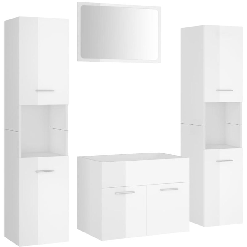 

Conjunto de muebles de baño aglomerado blanco brillante - Blanco - Vidaxl