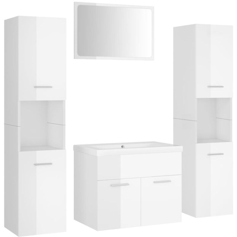 

Conjunto de muebles de baño aglomerado blanco brillante - Blanco - Vidaxl