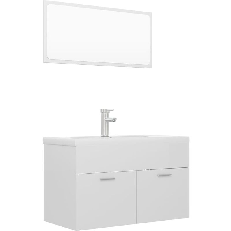 

Conjunto de muebles de baño aglomerado blanco brillante - Blanco - Vidaxl