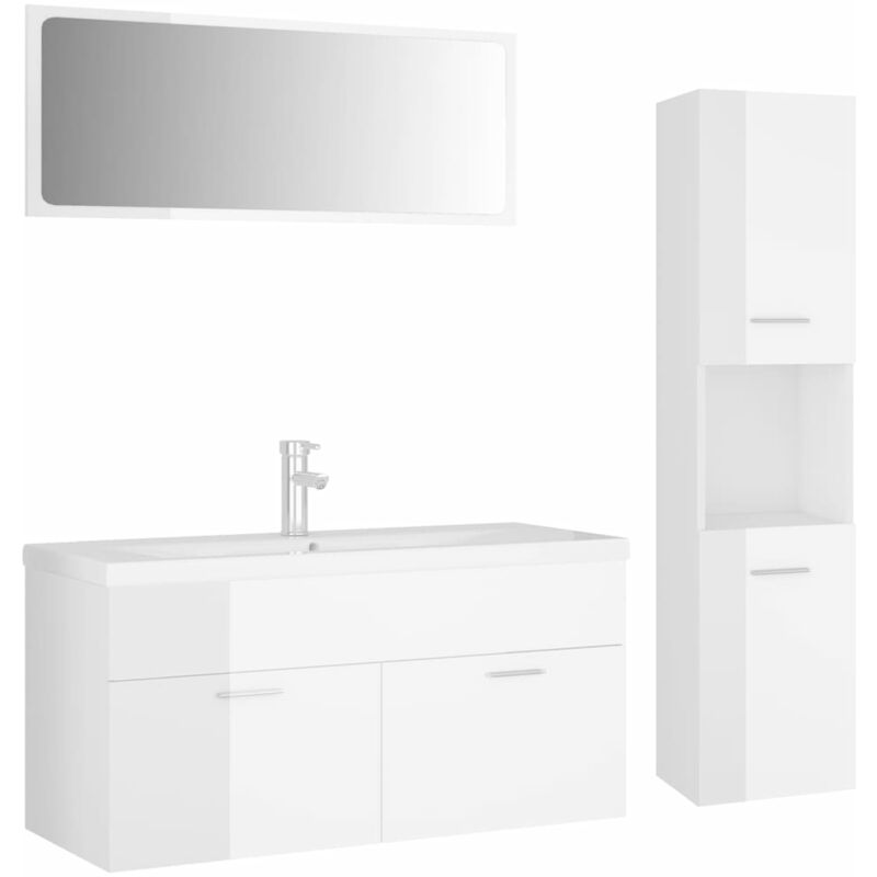 

Conjunto de muebles de baño aglomerado blanco brillante - Blanco - Vidaxl