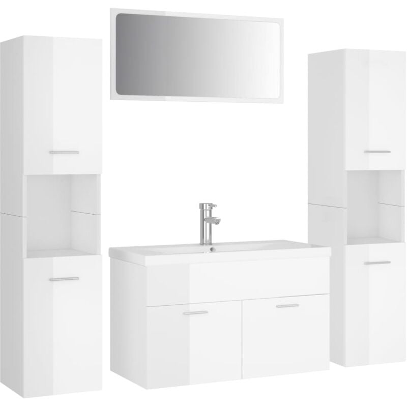 

Conjunto de muebles de baño aglomerado blanco brillante - Blanco - Vidaxl