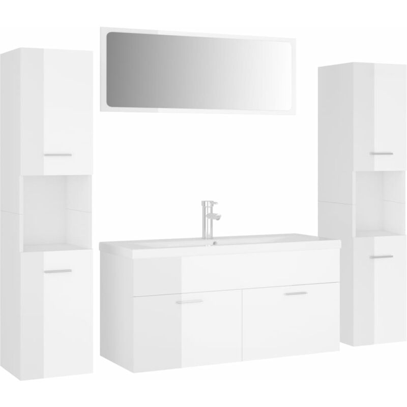 

Conjunto de muebles de baño aglomerado blanco brillante - Blanco - Vidaxl