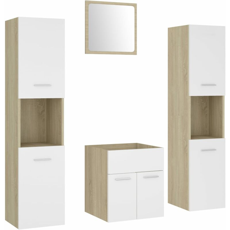 

Conjunto de muebles de baño aglomerado blanco y roble Sonoma - Blanco - Vidaxl
