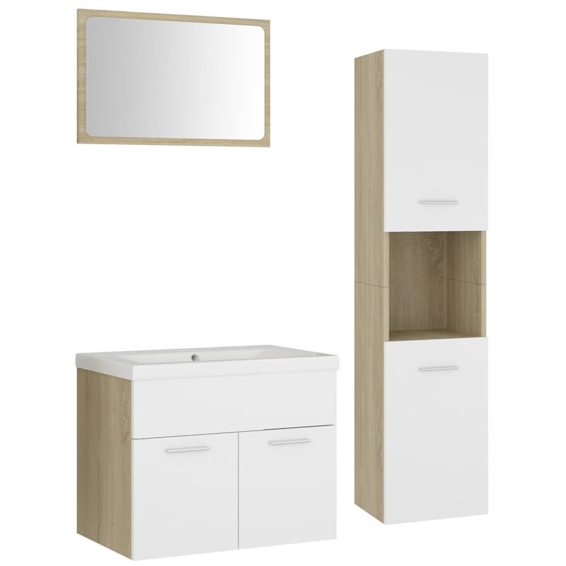 

Conjunto de muebles de baño aglomerado blanco y roble Sonoma - Blanco - Vidaxl