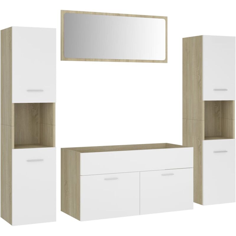 

Conjunto de muebles de baño aglomerado blanco y roble Sonoma - Blanco - Vidaxl