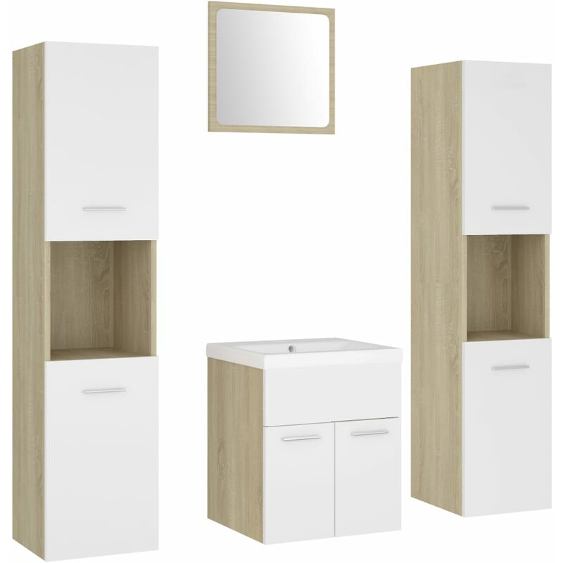 

Conjunto de muebles de baño aglomerado blanco y roble Sonoma - Blanco - Vidaxl