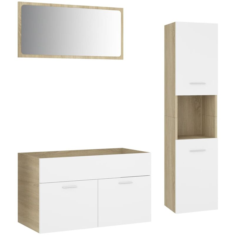 

vidaXL Conjunto de muebles de baño aglomerado blanco y roble Sonoma - Beige