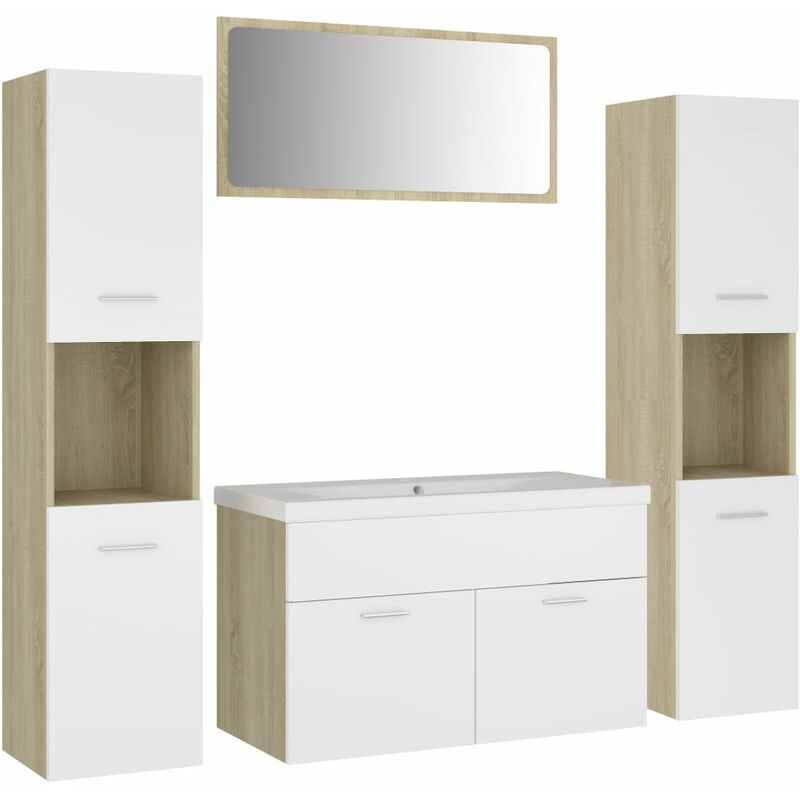 

Conjunto de muebles de baño aglomerado blanco y roble Sonoma - Beige - Vidaxl