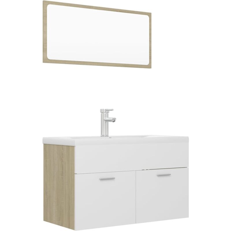 

Conjunto de muebles de baño aglomerado blanco y roble Sonoma - Beige - Vidaxl