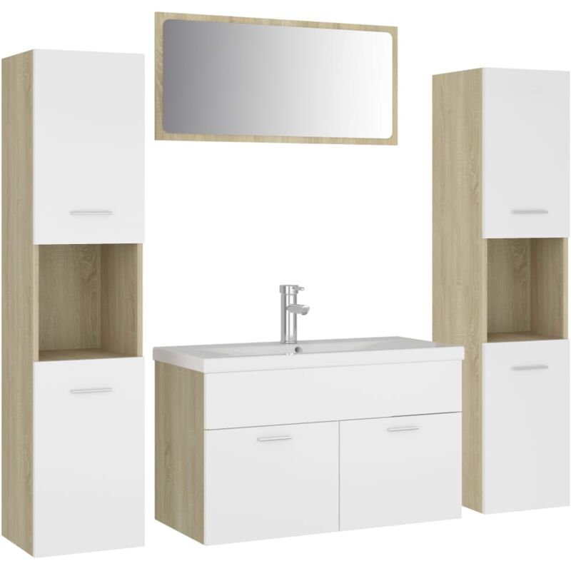 

Conjunto de muebles de baño aglomerado blanco y roble Sonoma - Beige - Vidaxl