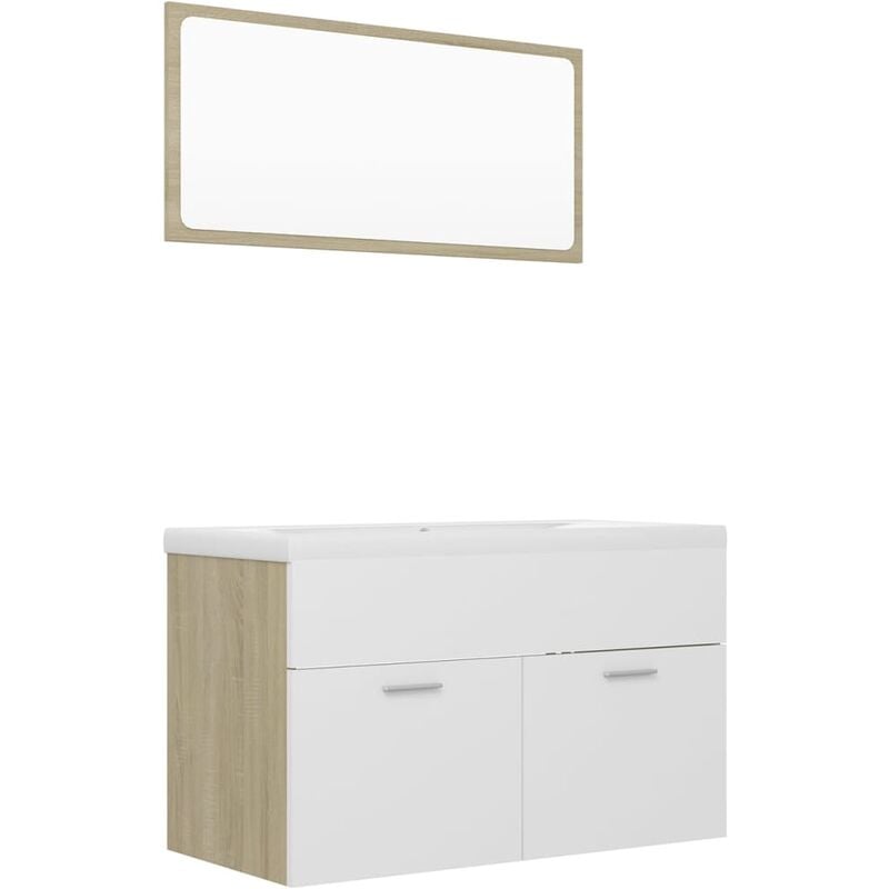 

Conjunto de muebles de baño aglomerado blanco y roble Sonoma - Beige - Vidaxl