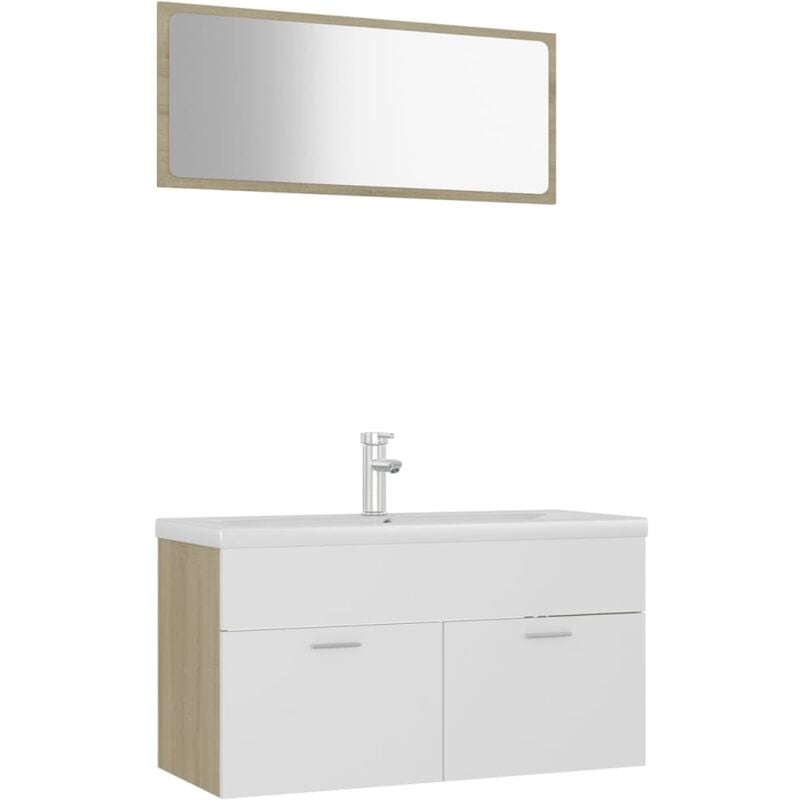 

Conjunto de muebles de baño aglomerado blanco y roble Sonoma - Beige - Vidaxl