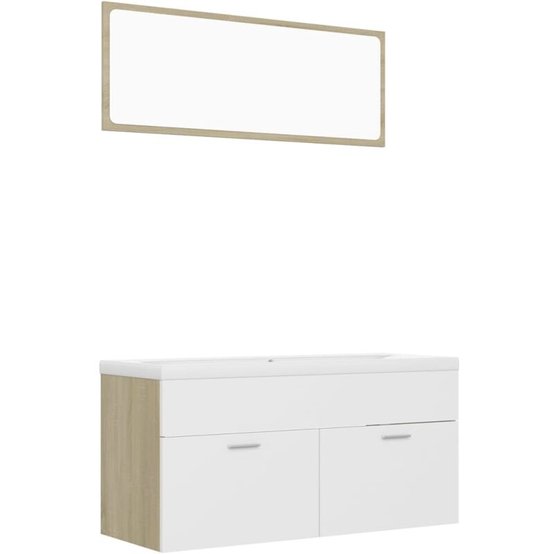 

Conjunto de muebles de baño aglomerado blanco y roble Sonoma - Beige - Vidaxl