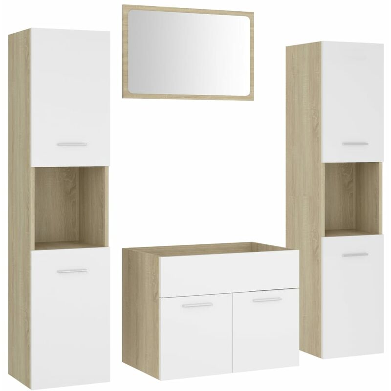 

Conjunto de muebles de baño aglomerado blanco y roble Sonoma - Blanco - Vidaxl