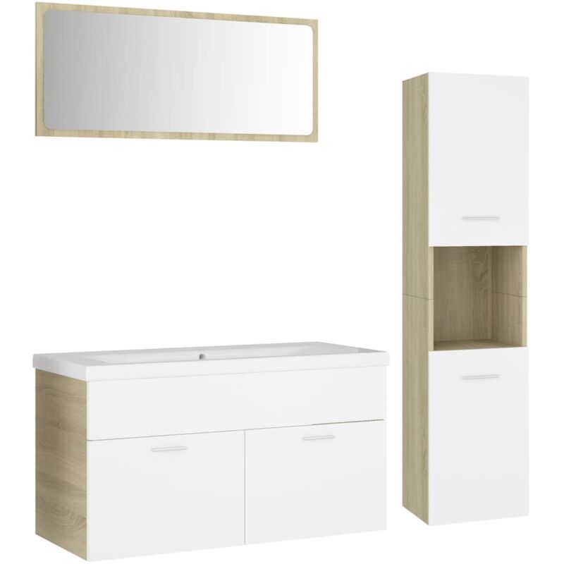 

Conjunto de muebles de baño aglomerado blanco y roble Sonoma - Blanco - Vidaxl