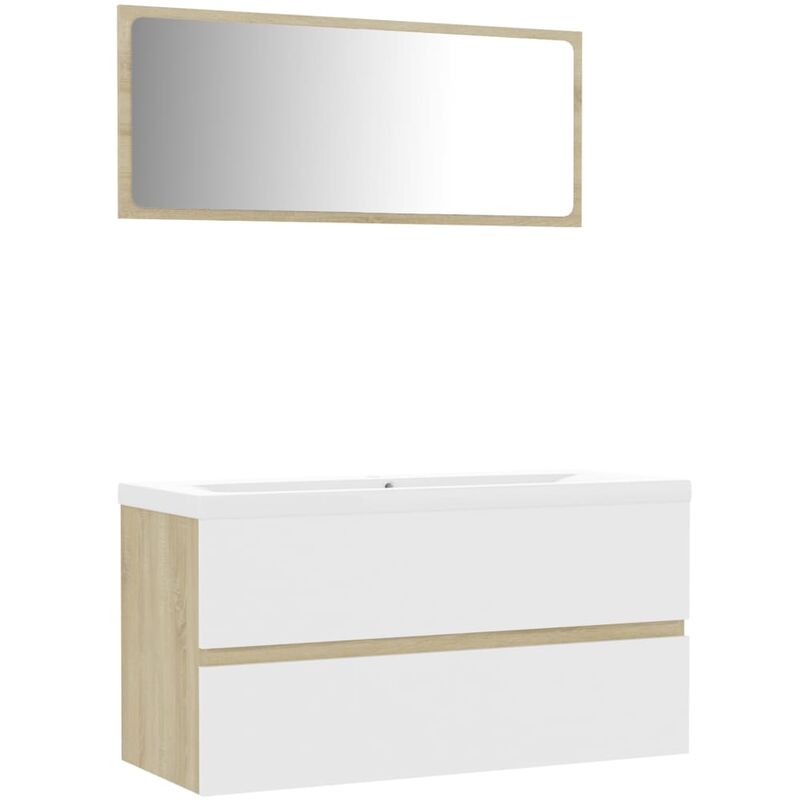 

Conjunto de muebles de baño aglomerado blanco y roble Sonoma - Beige - Vidaxl