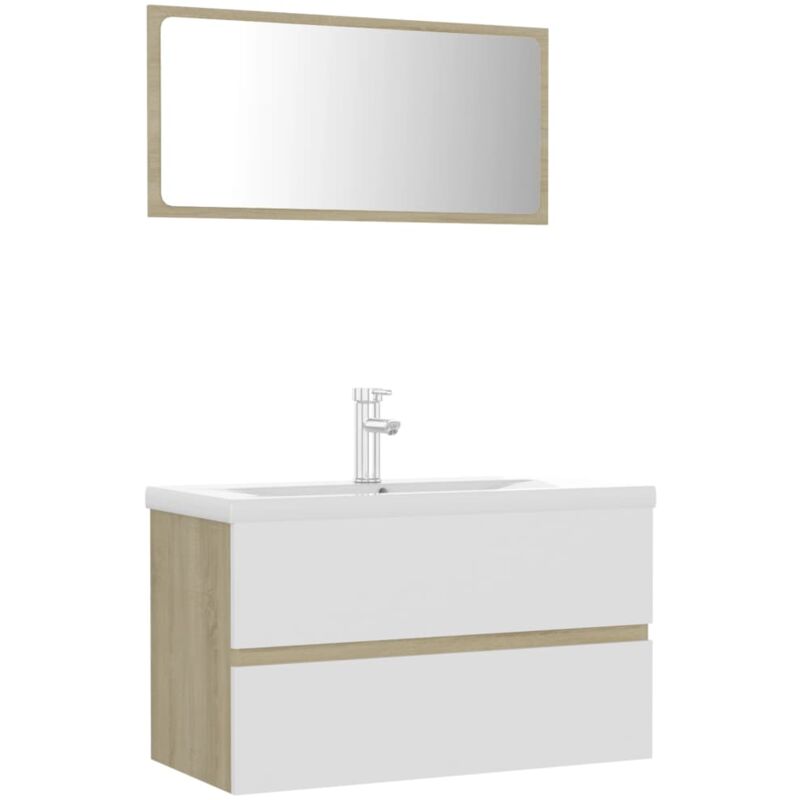 

Conjunto de muebles de baño aglomerado blanco y roble Sonoma - Beige - Vidaxl