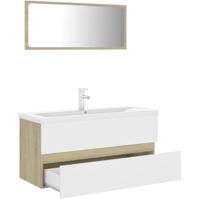 

Conjunto de muebles de baño aglomerado blanco y roble Sonoma - Beige - Vidaxl