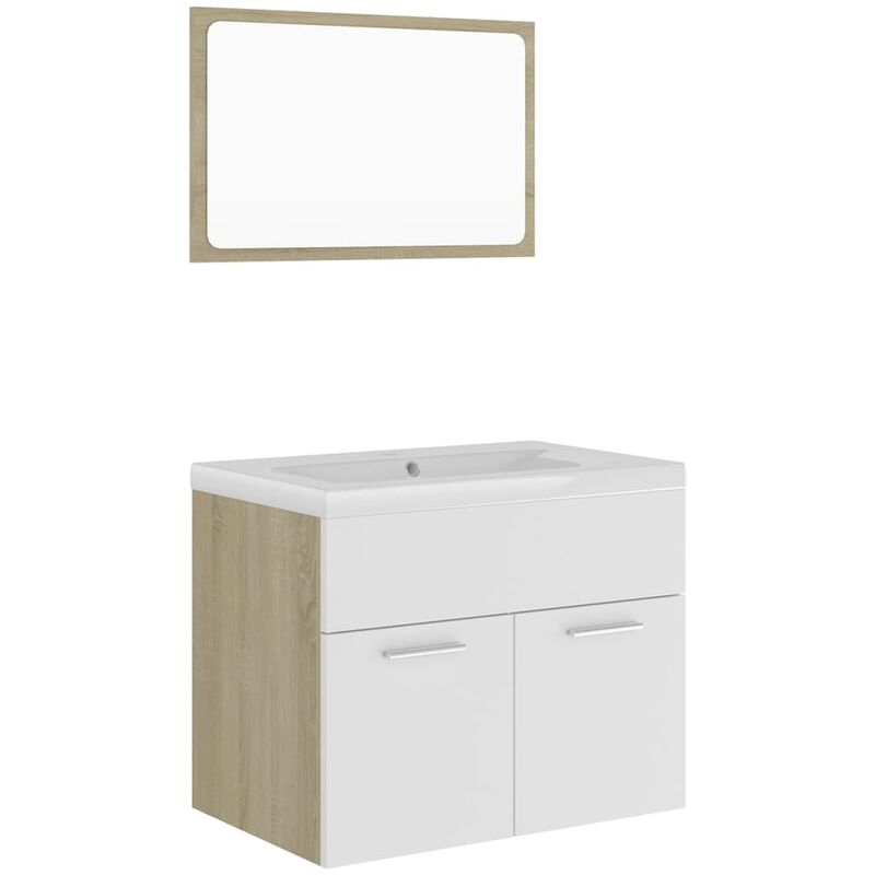 

Conjunto de muebles de baño aglomerado blanco y roble Sonoma - Beige - Vidaxl