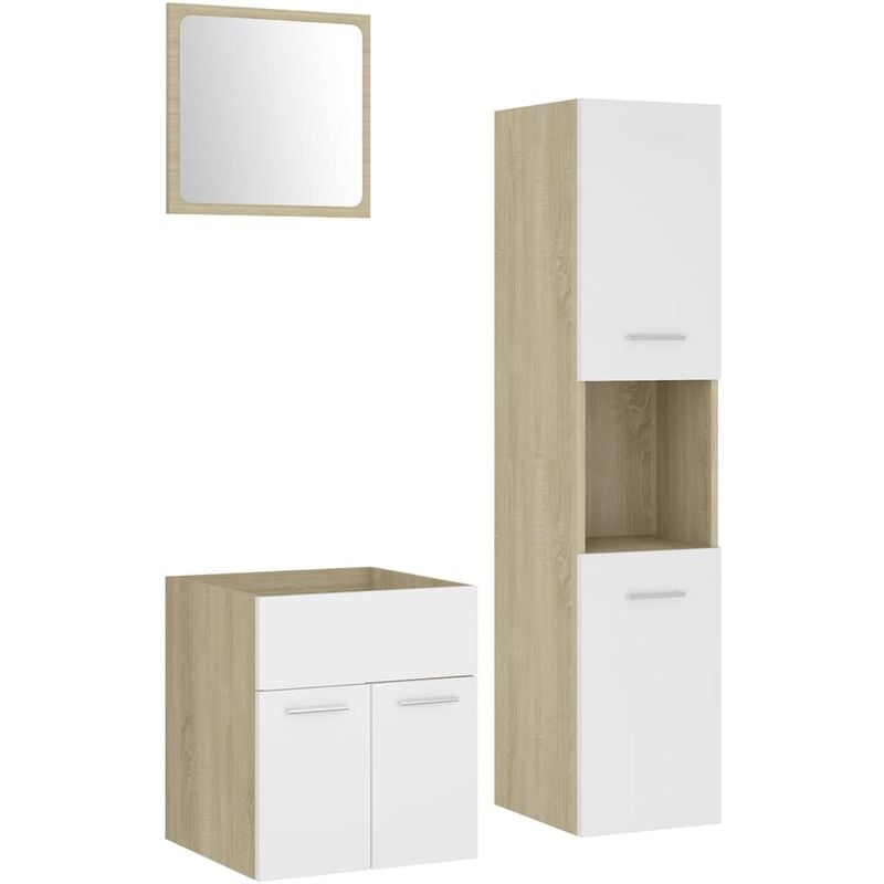 

Conjunto de muebles de baño aglomerado blanco y roble Sonoma - Blanco - Vidaxl
