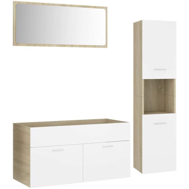 

Conjunto de muebles de baño aglomerado blanco y roble Sonoma - Blanco - Vidaxl