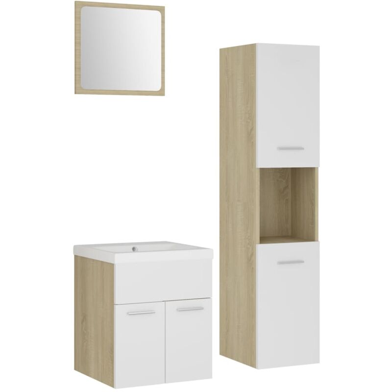

Conjunto de muebles de baño aglomerado blanco y roble Sonoma - Blanco - Vidaxl