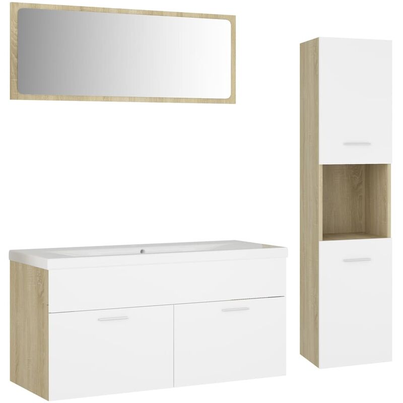 

Conjunto de muebles de baño aglomerado blanco y roble Sonoma - Blanco - Vidaxl