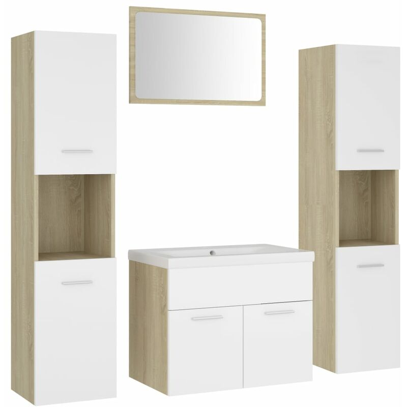 

Conjunto de muebles de baño aglomerado blanco y roble Sonoma - Blanco - Vidaxl
