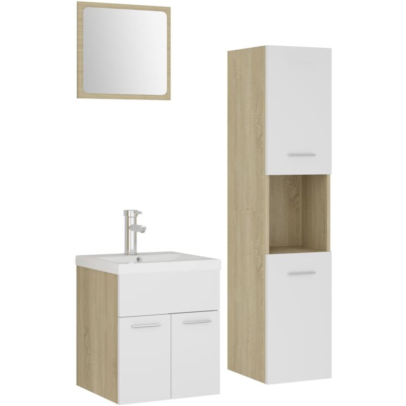

Conjunto de muebles de baño aglomerado blanco y roble Sonoma - Blanco - Vidaxl
