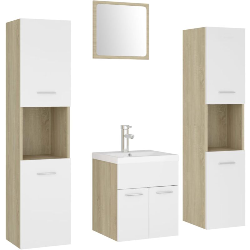 

Vidaxl - Conjunto de muebles de baño aglomerado blanco y roble Sonoma - Blanco