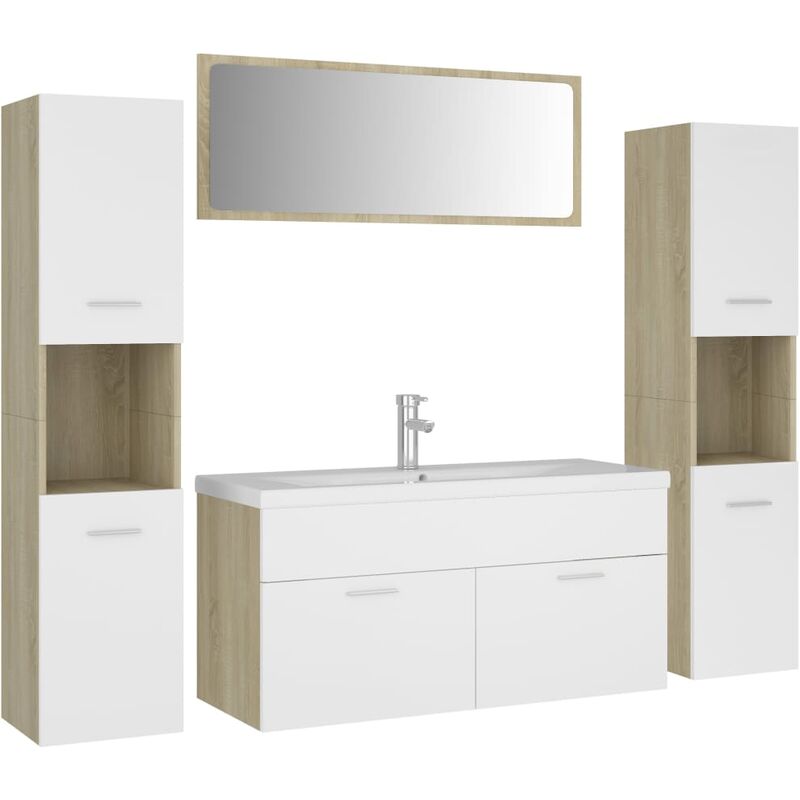 

Conjunto de muebles de baño aglomerado blanco y roble Sonoma - Blanco - Vidaxl