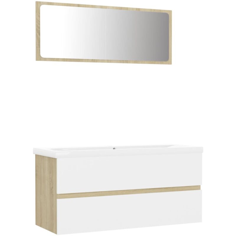 

Conjunto de muebles de baño aglomerado blanco y roble Sonoma - Beige - Vidaxl