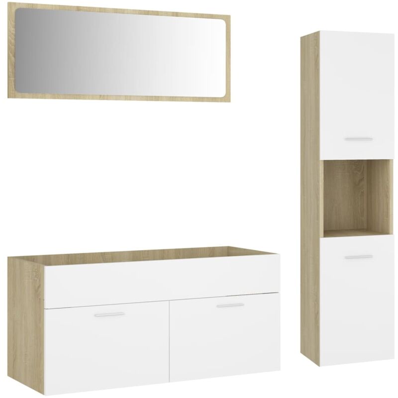 

Conjunto de muebles de baño aglomerado blanco y roble Sonoma - Blanco - Vidaxl