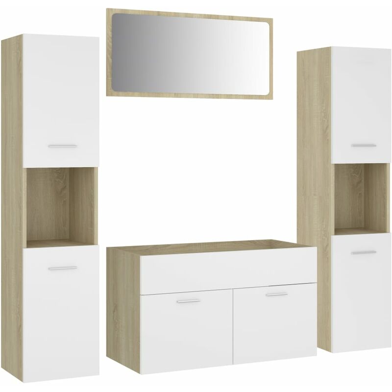 

Conjunto de muebles de baño aglomerado blanco y roble Sonoma - Blanco - Vidaxl