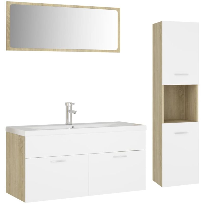 

Conjunto de muebles de baño aglomerado blanco y roble Sonoma - Blanco - Vidaxl
