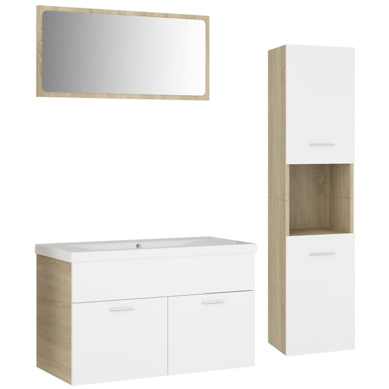 

Conjunto de muebles de baño aglomerado blanco y roble Sonoma - Beige - Vidaxl