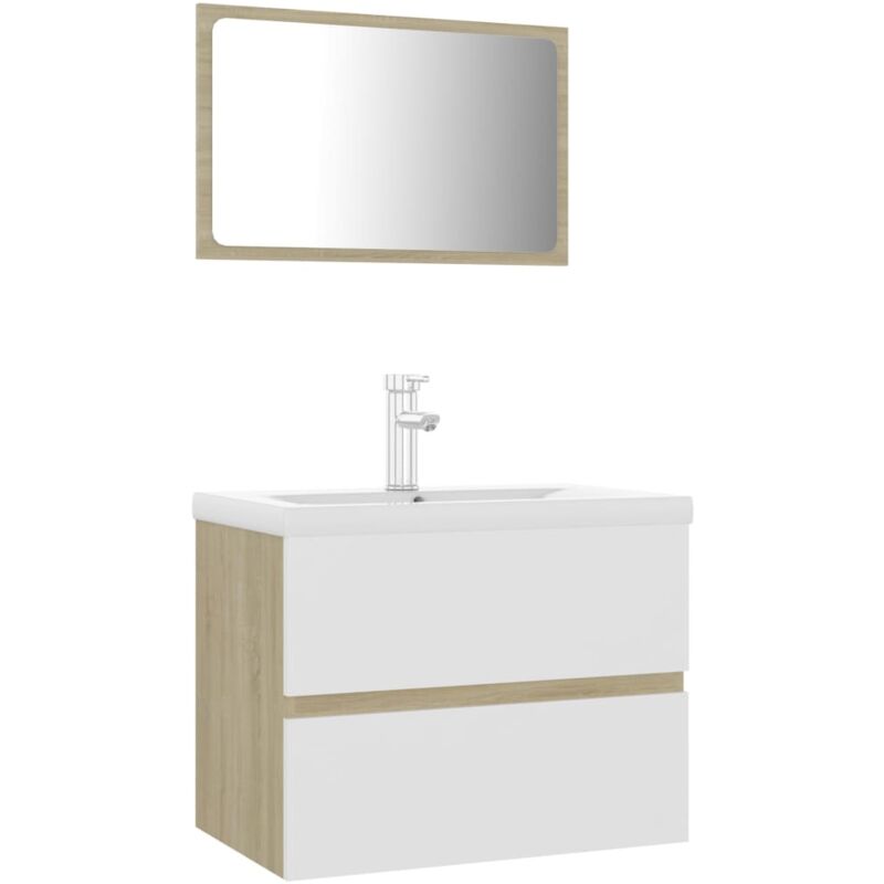 

Conjunto de muebles de baño aglomerado blanco y roble Sonoma - Beige - Vidaxl
