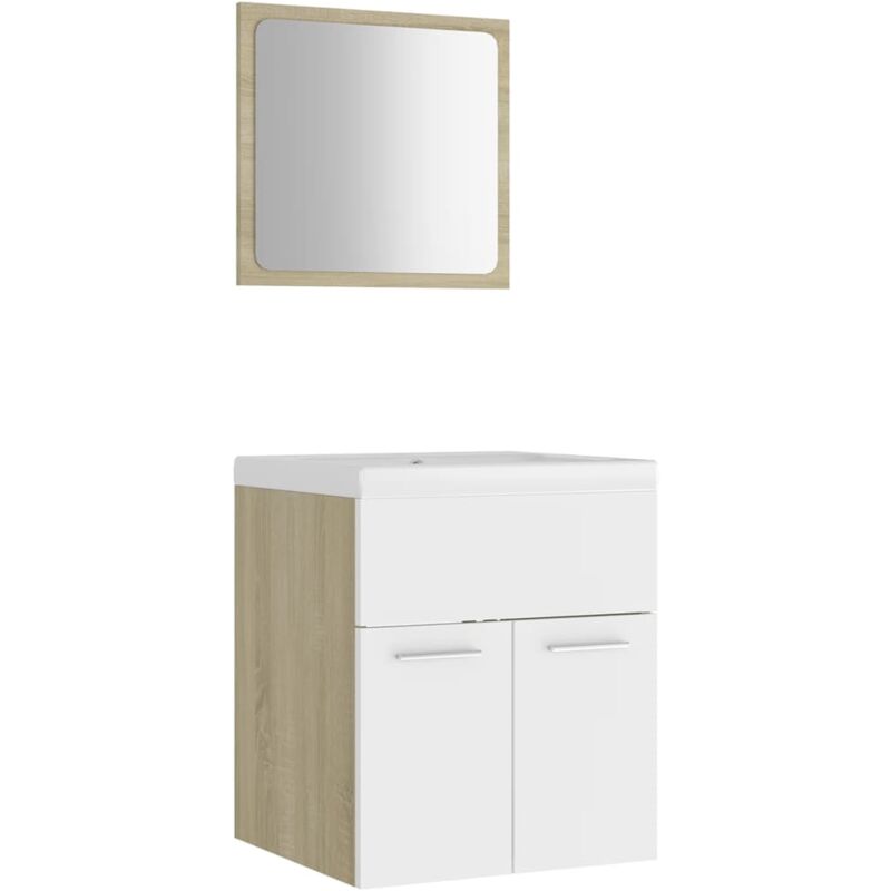 

Conjunto de muebles de baño aglomerado blanco y roble Sonoma - Beige - Vidaxl